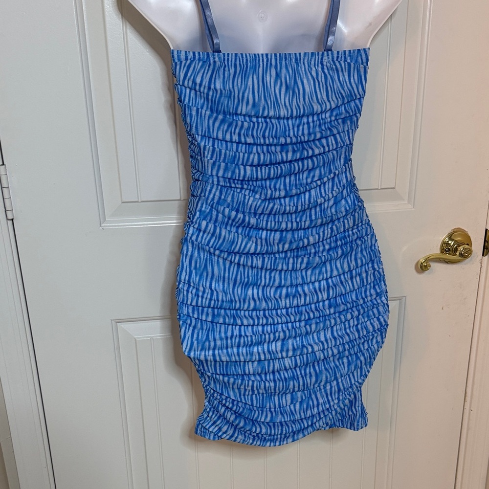 Blue Ruched Mini Dress - Picture 5 of 6